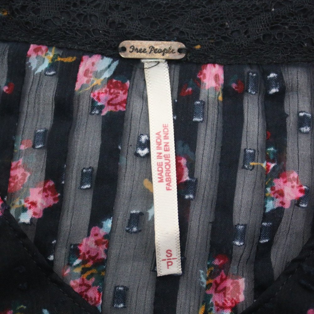 Free People Womens Small Floral Swiss Dot Pleated Sheer Blouse Top - Picture 5 of 5